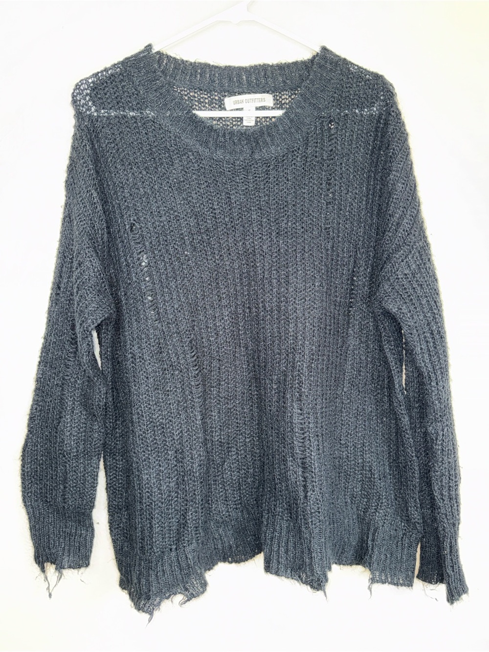 Urban Outfitters Distressed Open Knit Sweater Black Size Small